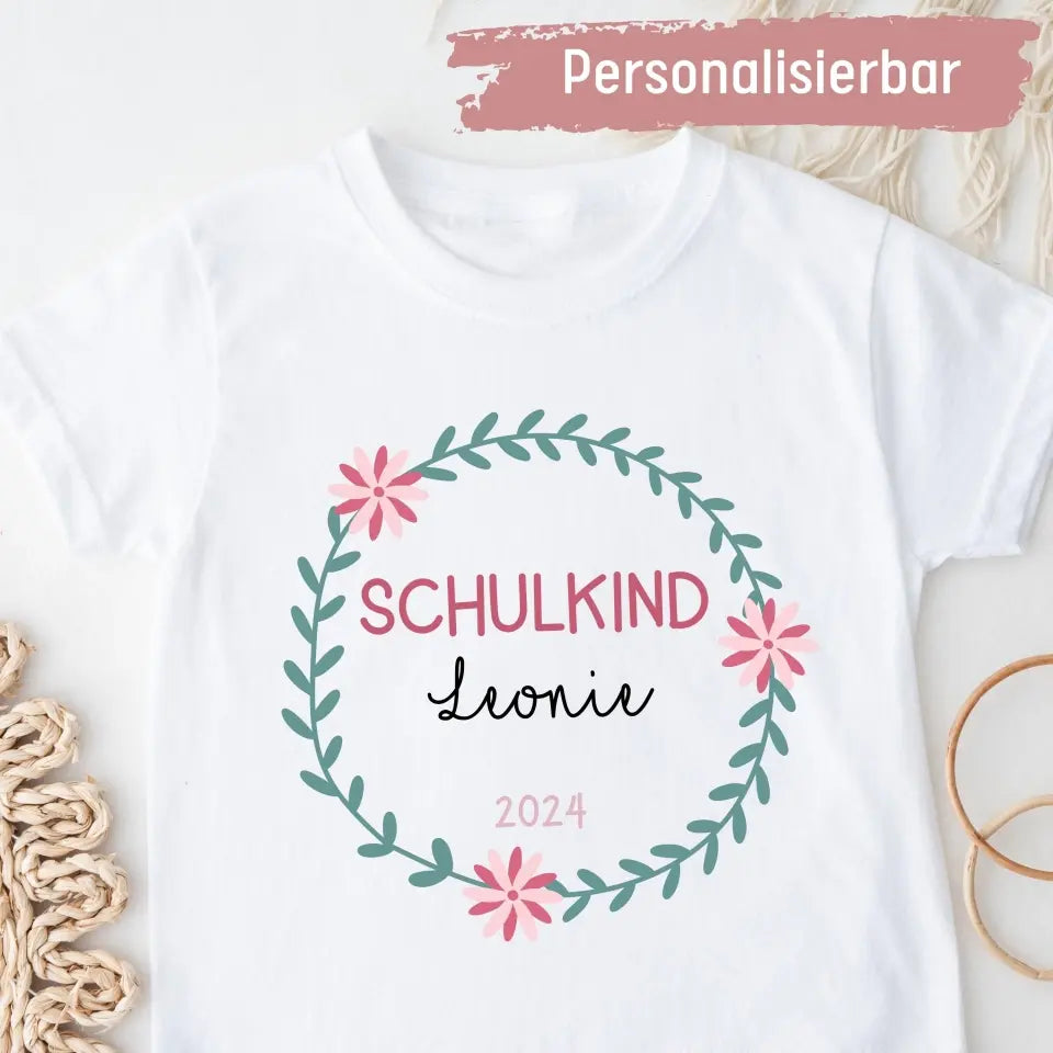 Schulkind Kranz - Kinder Premium Organic T-Shirt (personalisierbar)