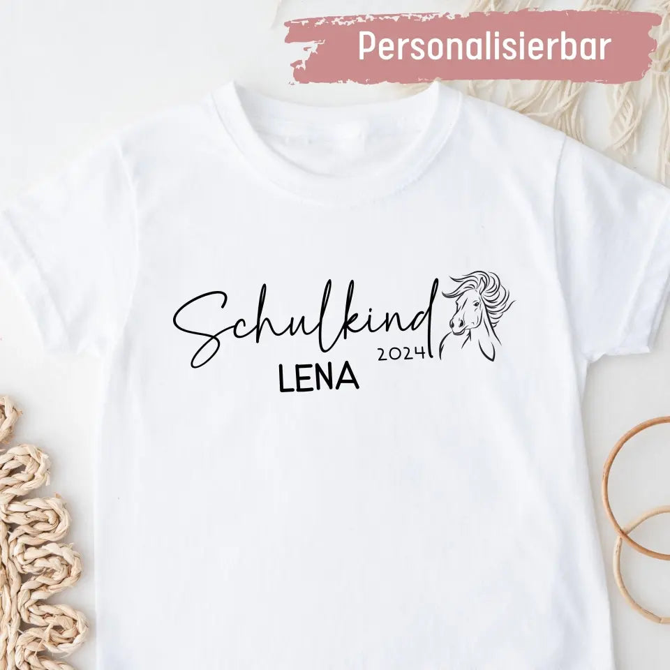 Schulkind Pferd - Kinder Premium Organic T-Shirt (personalisierbar)