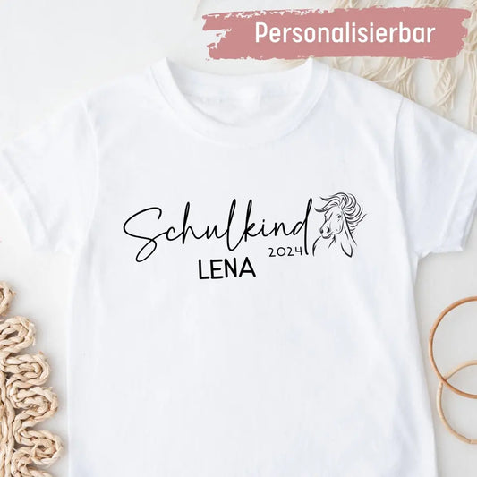 Schulkind Pferd - Kinder Premium Organic T-Shirt (personalisierbar)